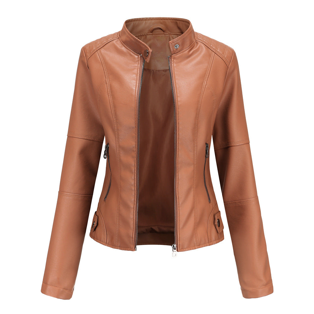 Thin Large Size Leather Clothing With Stand Collar Slim-fit Jacket