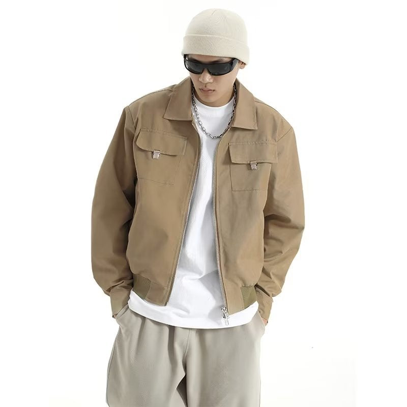 Men's Loose Lapels Zipper Short Work Clothes Coat