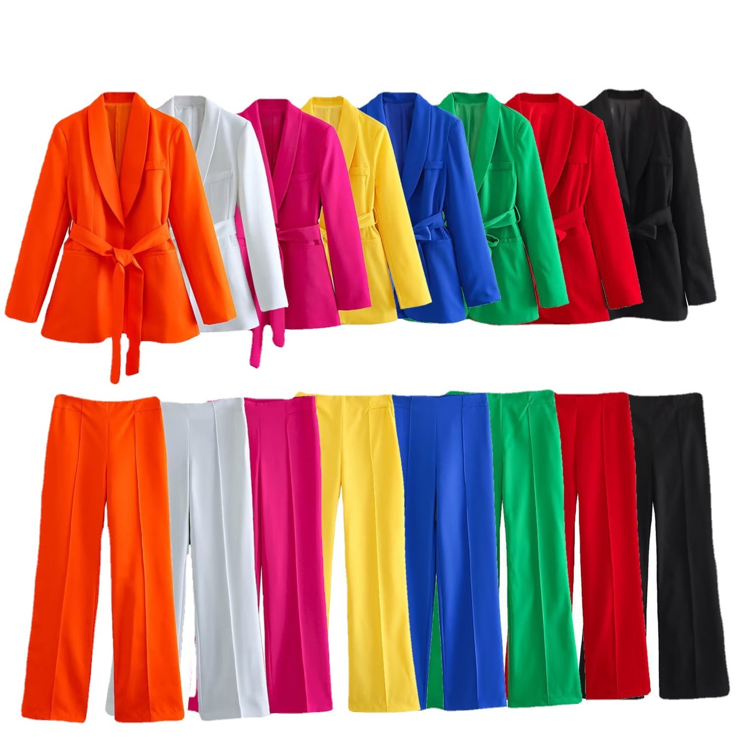 Women's Clothing With Belt Casual Suit Jacket Pants