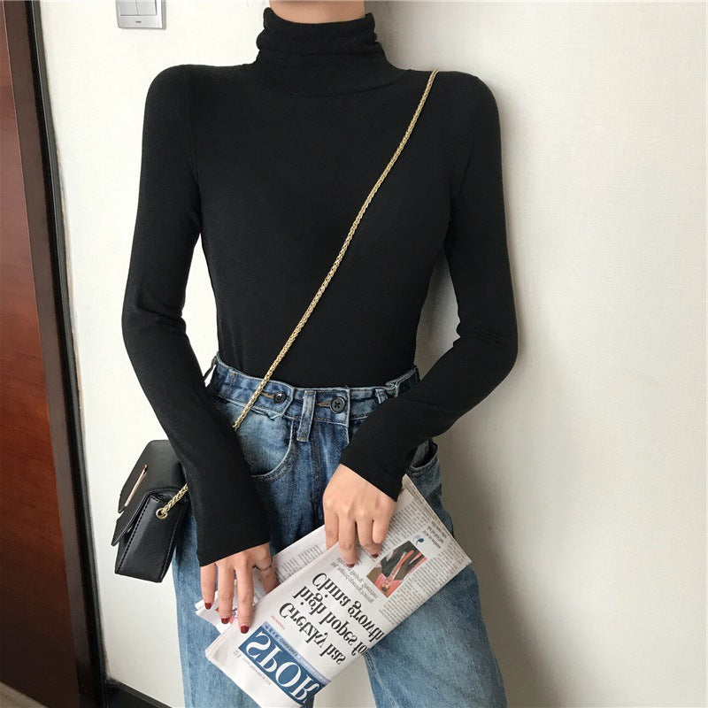 All-matching Solid Color Turtleneck Bottoming Shirt Women's Slim-fit Long Sleeve