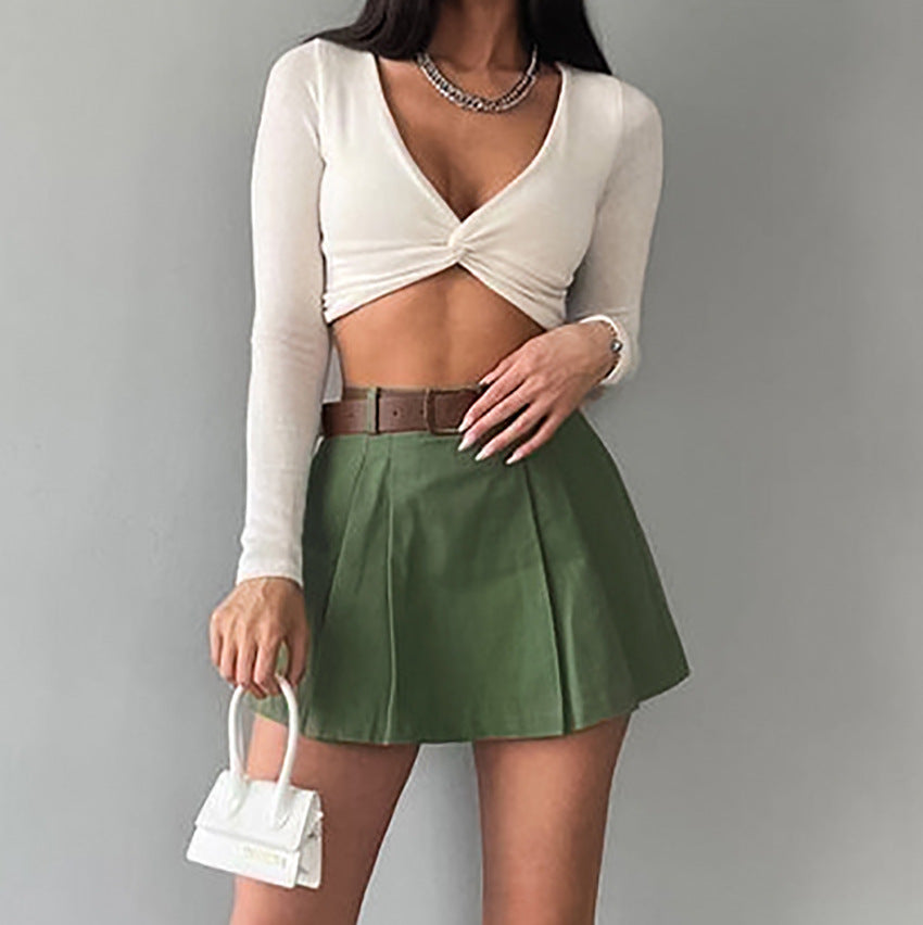 Women's Fashion Solid Color High Waist Skirt