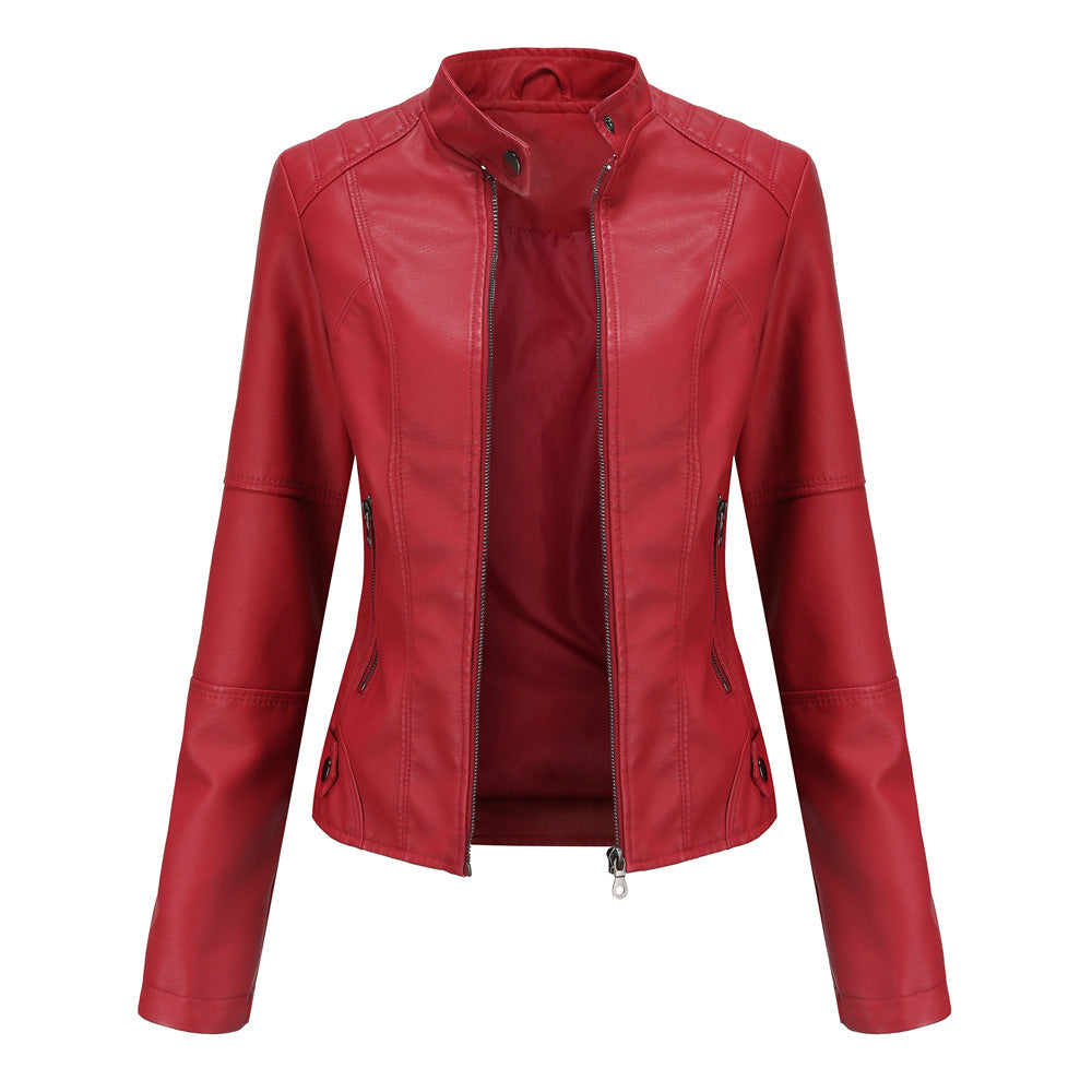 Thin Large Size Leather Clothing With Stand Collar Slim-fit Jacket