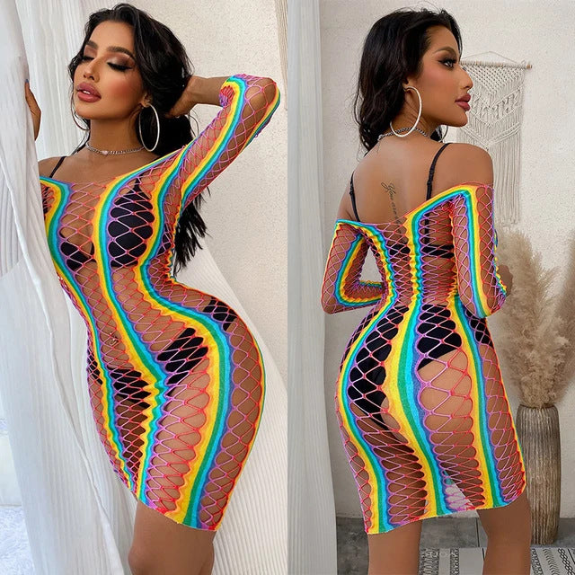 Women's Fashion Colorful Tight Fishnet Clothes Hip Skirt