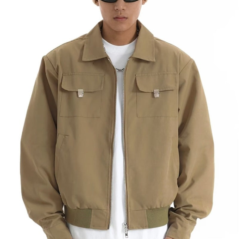 Men's Loose Lapels Zipper Short Work Clothes Coat