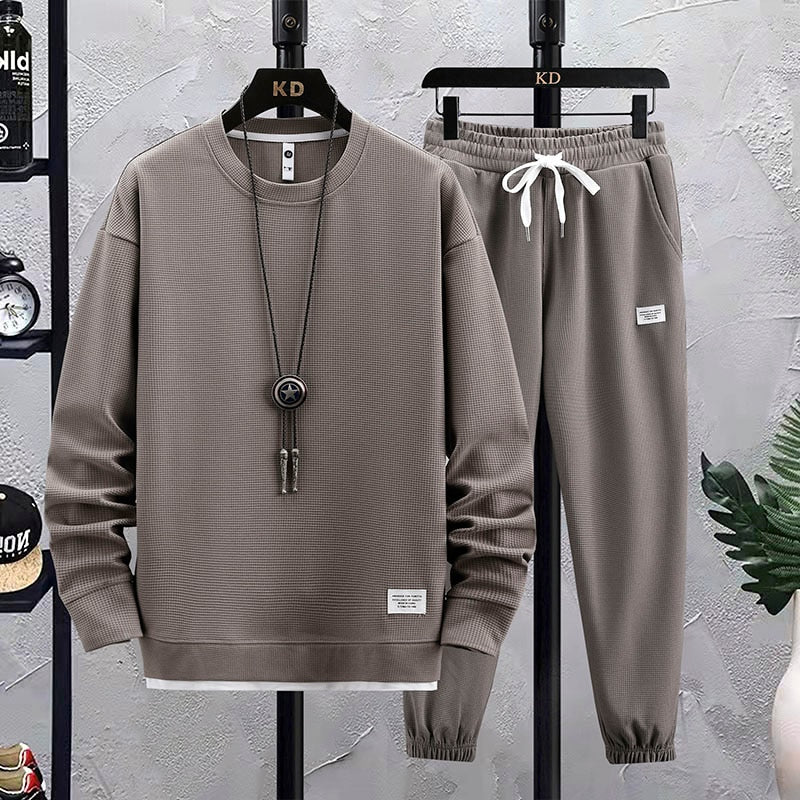 Autumn New Men's Two Piece Set Linen Fabric Casual Sweatshirt and Sweatpants Mens Sports Suit Fashion Tracksuit Designer Clothes