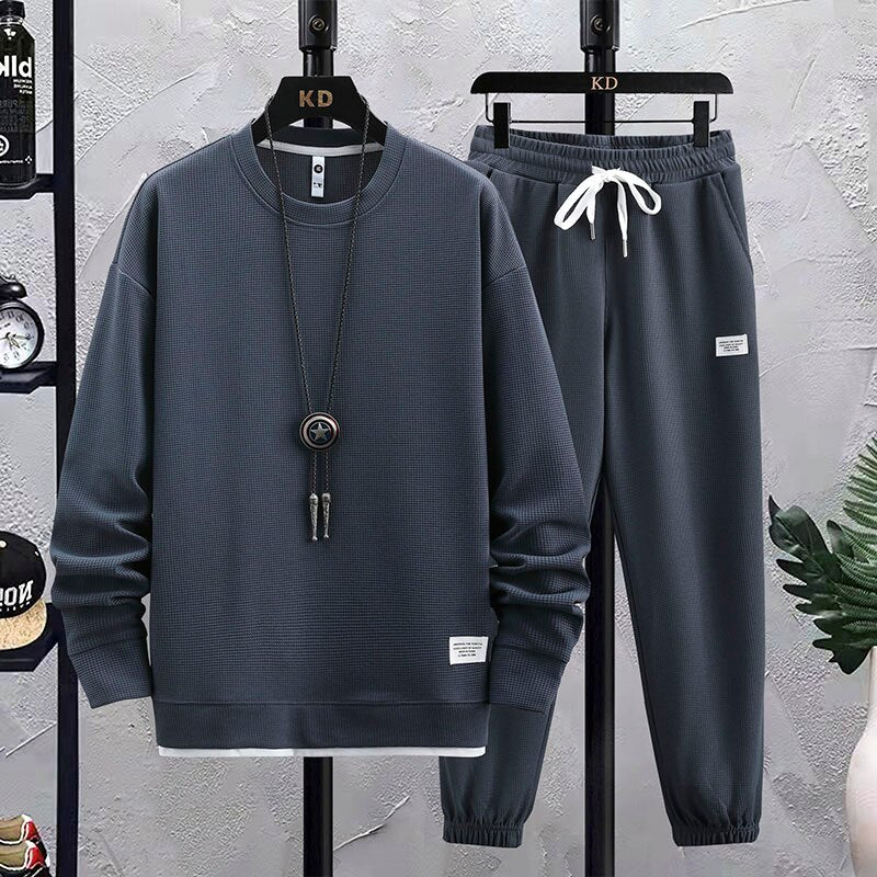 Autumn New Men's Two Piece Set Linen Fabric Casual Sweatshirt and Sweatpants Mens Sports Suit Fashion Tracksuit Designer Clothes