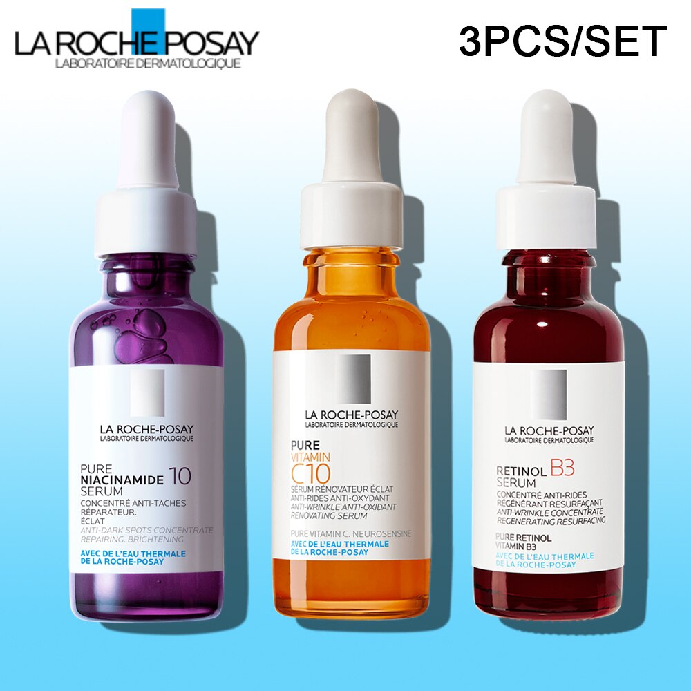 3PCS La Roche Posay Serum CICAPLAST B5/ RETINOL B3/ PURE VITAMIN C10/ HYALU B5/ EFFACLAR Serum/ NIACINAMIDE 10 Free Combination