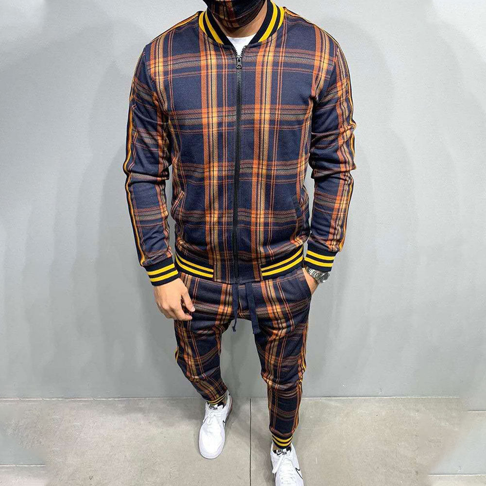 Gentleman 2023 Men's Tracksuits Sets 3D Colorful Plaid Print Sports Suits Men Grid 2-piece Set  Autumn Zipper Jackets Sportswear