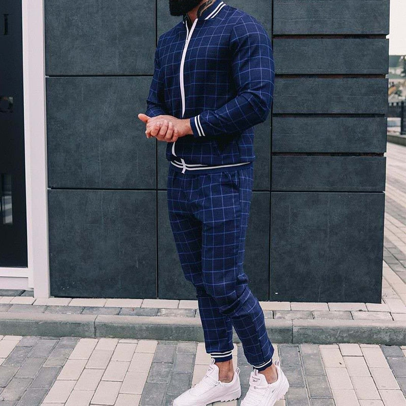 Gentleman 2023 Men's Tracksuits Sets 3D Colorful Plaid Print Sports Suits Men Grid 2-piece Set  Autumn Zipper Jackets Sportswear