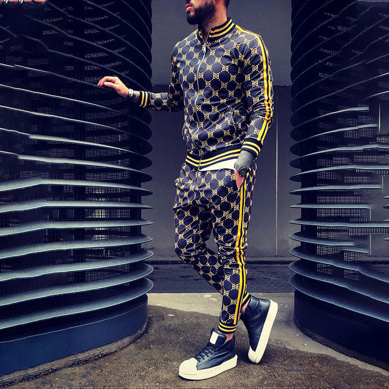 Gentleman 2023 Men's Tracksuits Sets 3D Colorful Plaid Print Sports Suits Men Grid 2-piece Set  Autumn Zipper Jackets Sportswear