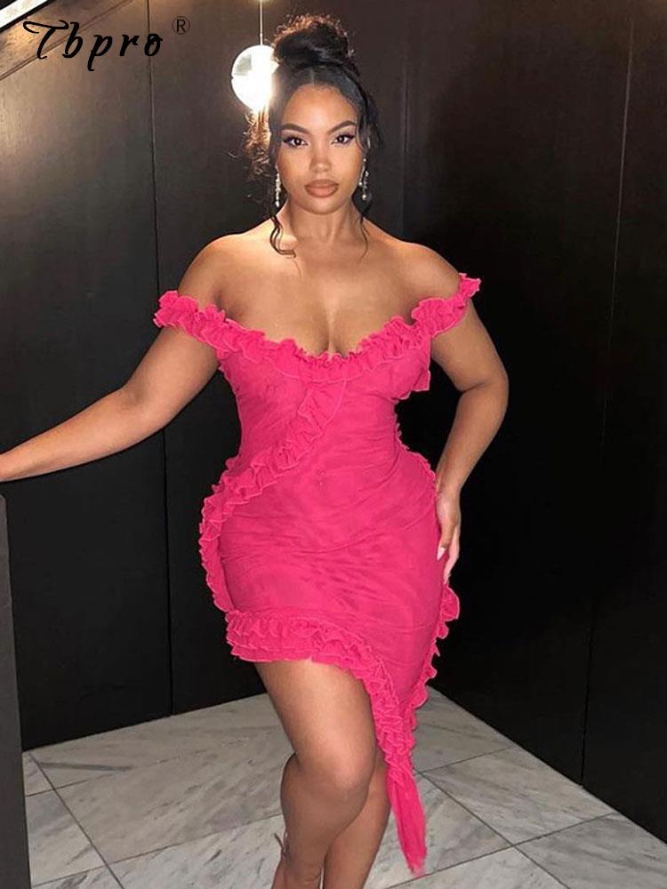 Women Sexy Strapless Off Shoulder Ruffles Dress Female Backless Strap Sleeveless Bodycon Mini Dress Lady Evening Party Vestido