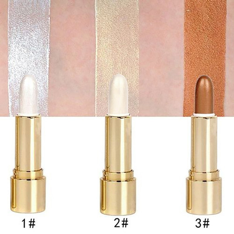 3 Colors 3D Face Brighten Highlighter Bar Cosmetic Face Contour Bronzer Shimmer Highlighter Stick Concealer Cream Makeup tool