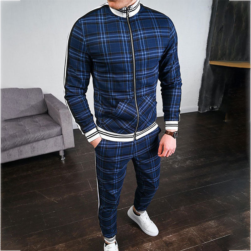 Gentleman 2023 Men's Tracksuits Sets 3D Colorful Plaid Print Sports Suits Men Grid 2-piece Set  Autumn Zipper Jackets Sportswear