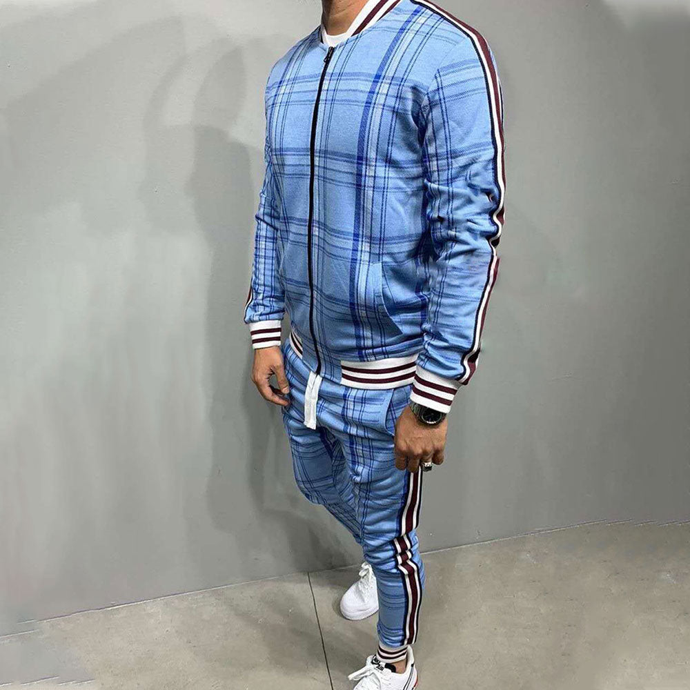 Gentleman 2023 Men's Tracksuits Sets 3D Colorful Plaid Print Sports Suits Men Grid 2-piece Set  Autumn Zipper Jackets Sportswear