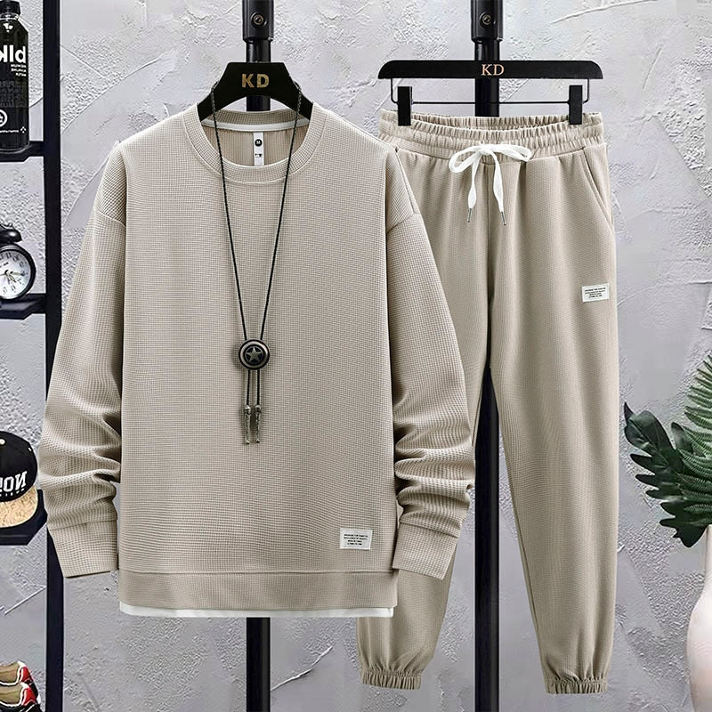 Autumn New Men's Two Piece Set Linen Fabric Casual Sweatshirt and Sweatpants Mens Sports Suit Fashion Tracksuit Designer Clothes