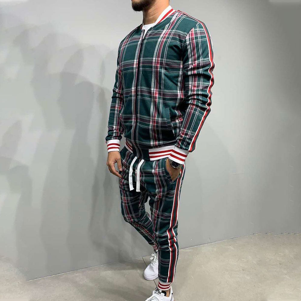 Gentleman 2023 Men's Tracksuits Sets 3D Colorful Plaid Print Sports Suits Men Grid 2-piece Set  Autumn Zipper Jackets Sportswear