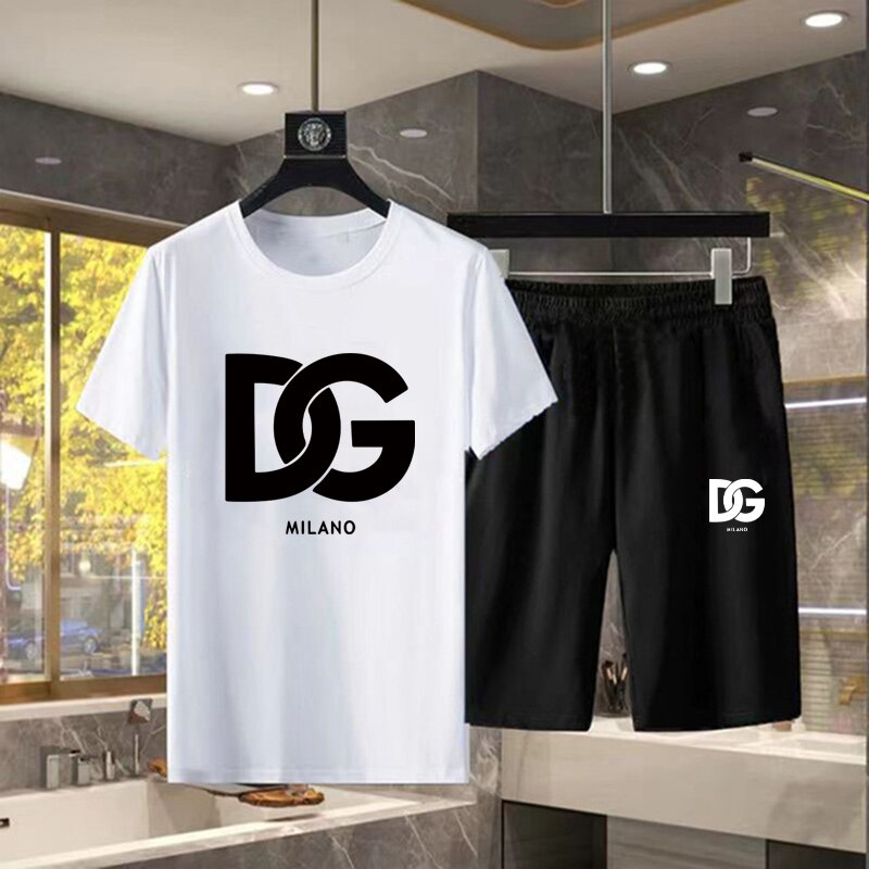 New Men's T-Shirts Set Cotton Luxury Brand Quality Shorts Tracksuit 2 Piece Outfits Fashion Print Summer Man Clothing Streetwear