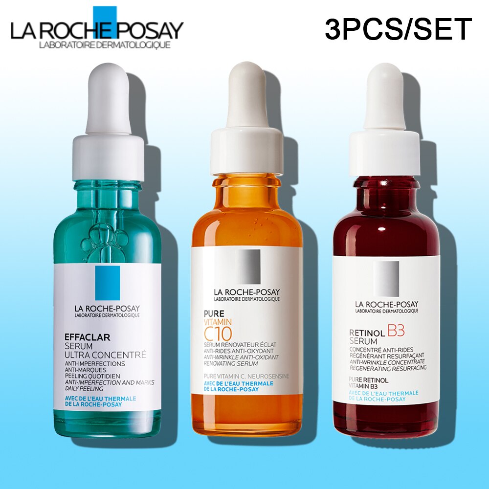 3PCS La Roche Posay Serum CICAPLAST B5/ RETINOL B3/ PURE VITAMIN C10/ HYALU B5/ EFFACLAR Serum/ NIACINAMIDE 10 Free Combination