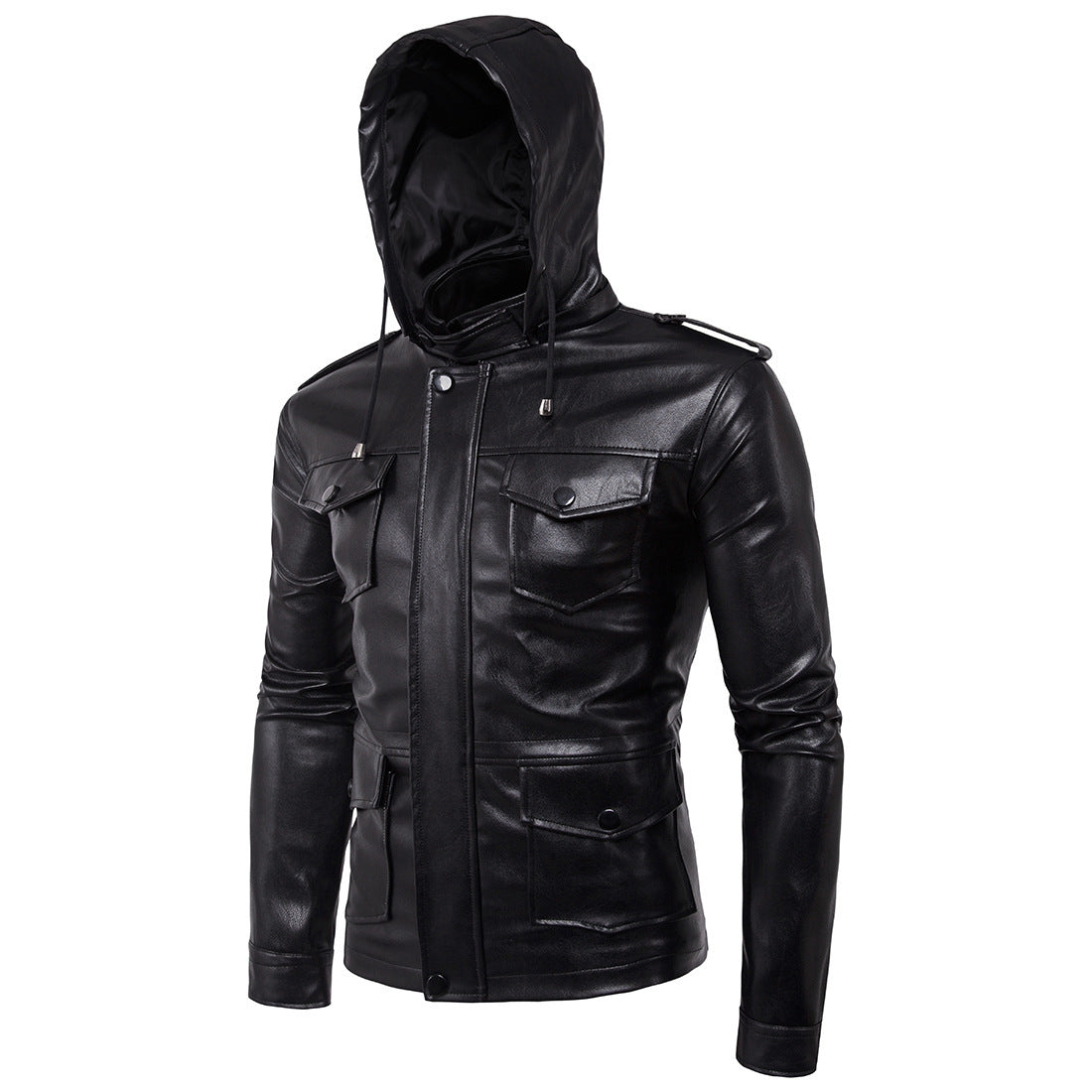 New European And American Men's Motorcycle Hooded Leather Jacket