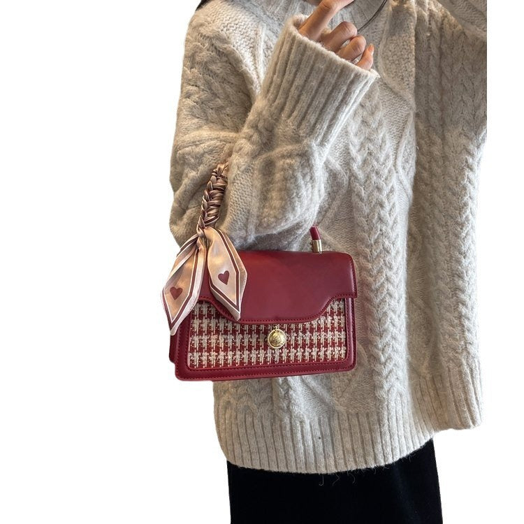 Woolen Texture Shoulder Small Square Bag