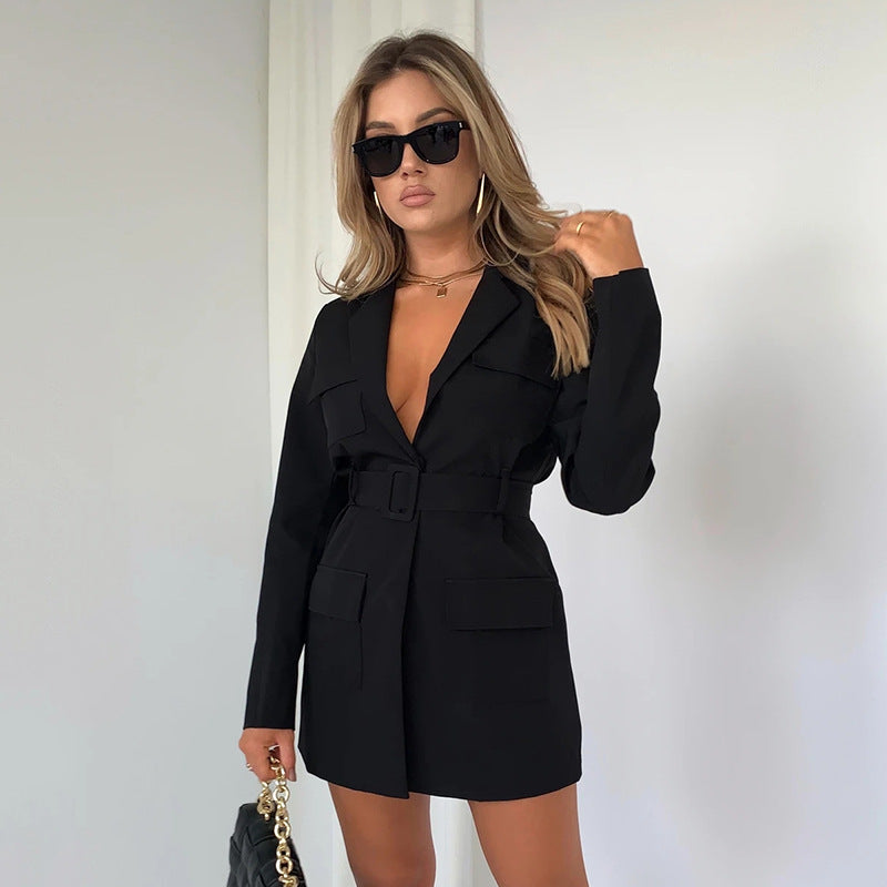 Lapel Long Sleeve Oversized Women's Dress