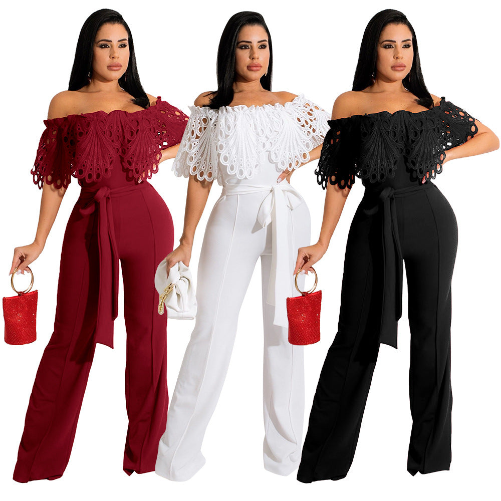 Standard Size Sexy Ruffles Off-the-shoulder Jumpsuit