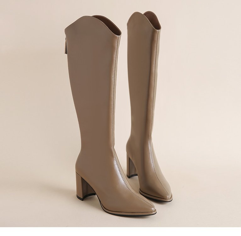 Chunky Heel High Women's Below The Knee Pointed Boot