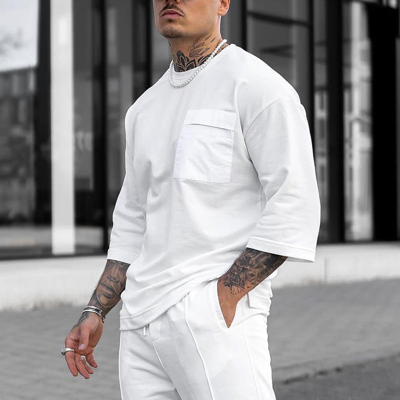 Men's Fashion Casual Printing Short-sleeved Trousers Two-piece Suit