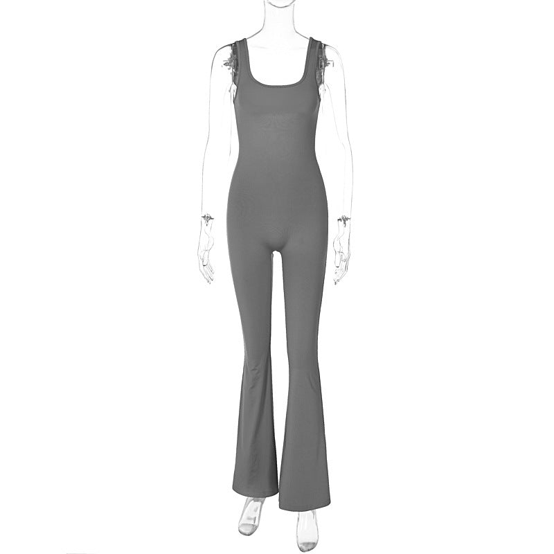 Women's Fashion Solid Color Slim Sleeveless Shoulder Strap Jumpsuit