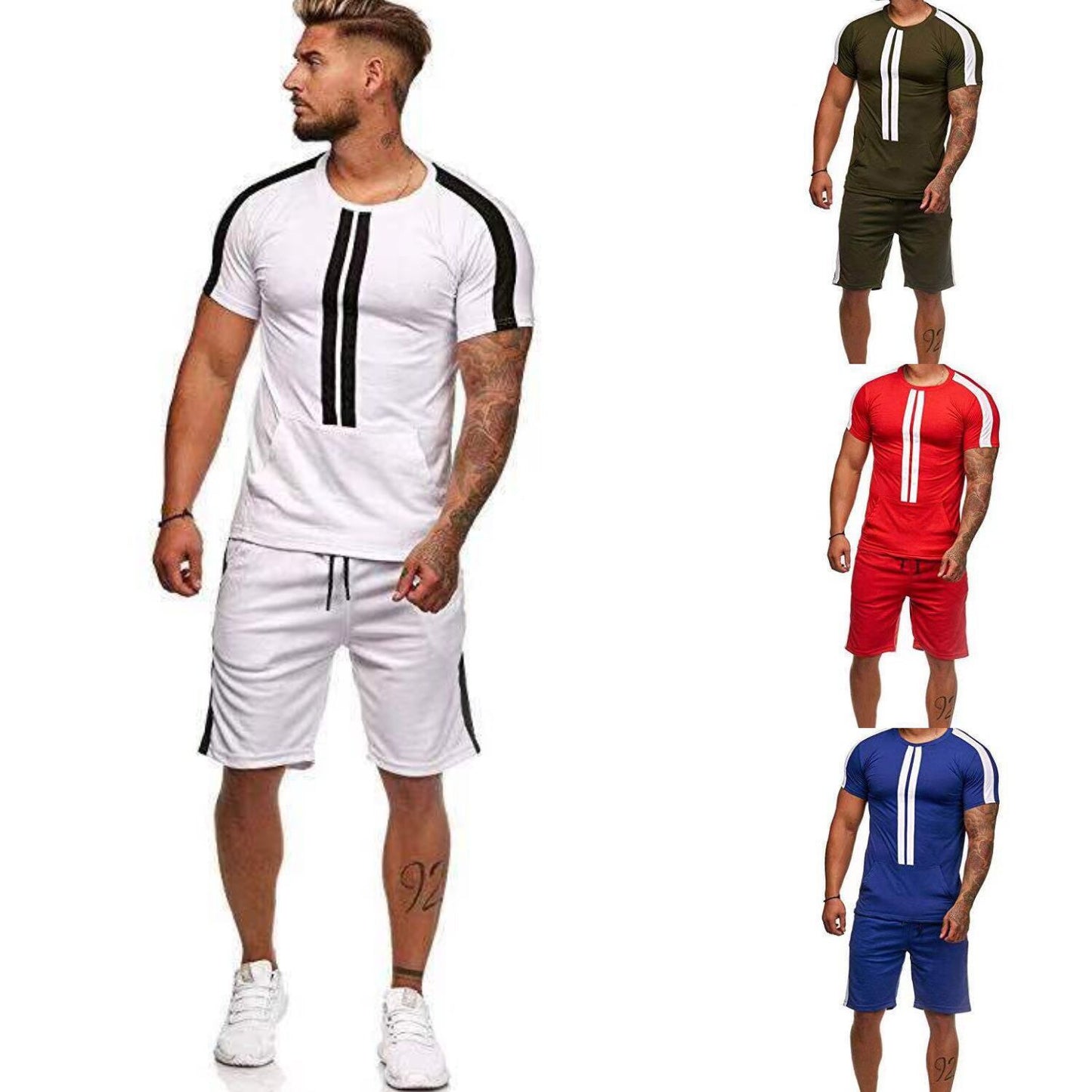 European And American Men's Striped Casual Shorts Sports Suit