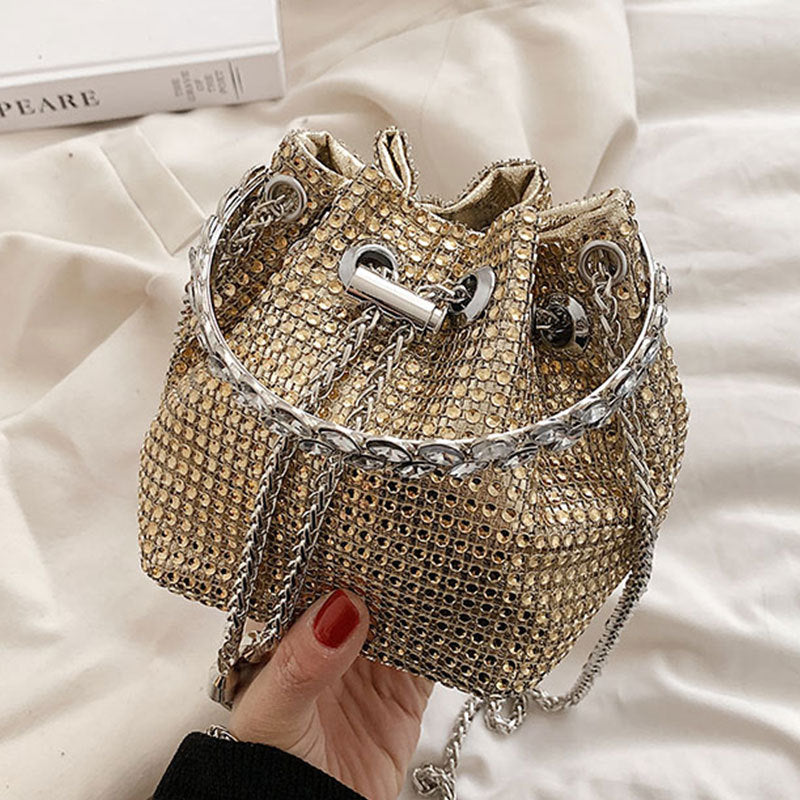 Women's Fashion Diamond Portable Drawstring Bucket Bag