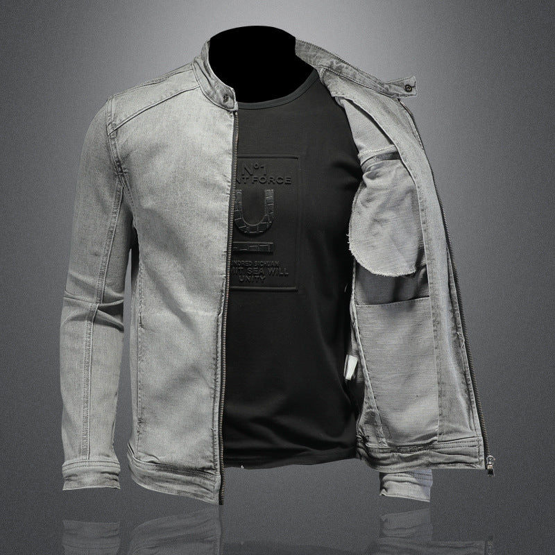 High Quality Stretch Zipper Denim Jacket Men